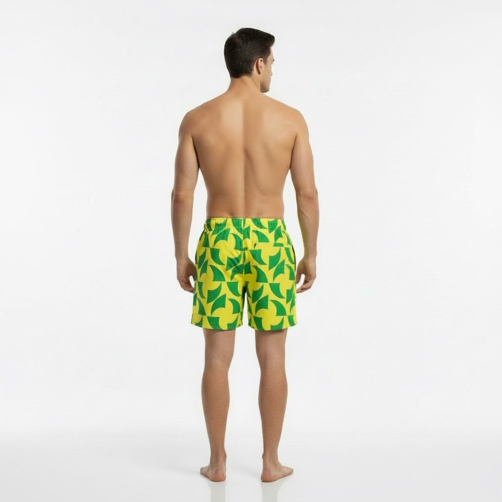 Men's Tropical Swim Trunks – Green & Gold Beach Shorts – Rio Inspired Swimwear